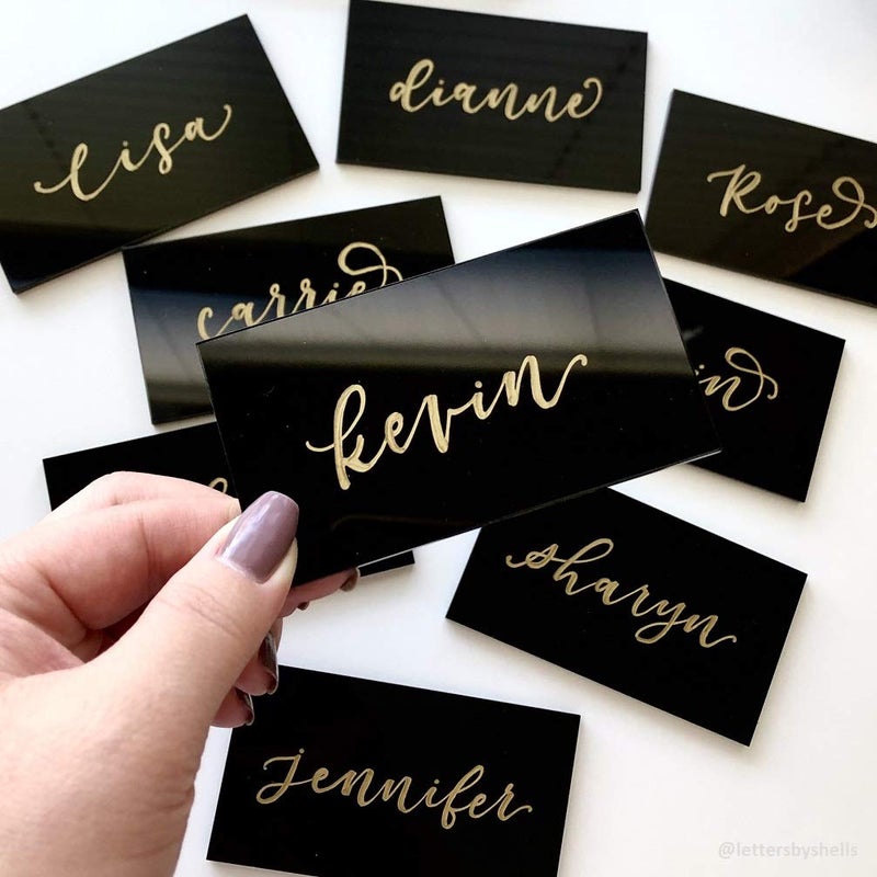 TPGP 20 Count Black Acrylic Escort Place Cards - Extra Thick Rectangle Shape - Image 1