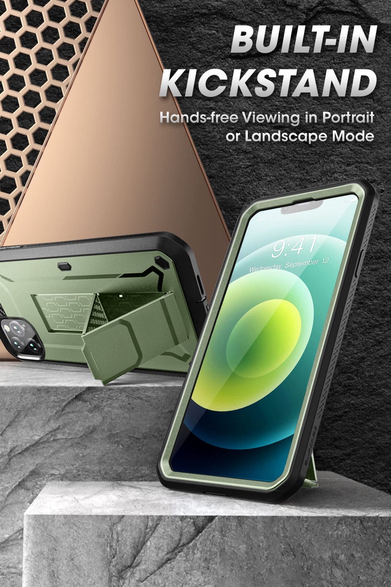 SUPCASE for iPhone 13 Pro Max Case with Screen Protector (Unicorn Beetle Pro), [Built-in Stand & Belt Clip] Heavy Duty Full-Body Rugged Kickstand Protective Phone Case for iPhone 13 Pro Max, Guldan - Image 3