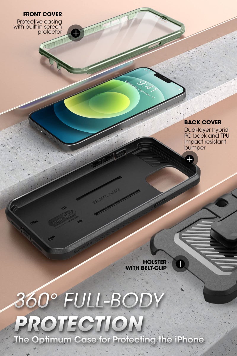 SUPCASE for iPhone 13 Pro Max Case with Screen Protector (Unicorn Beetle Pro), [Built-in Stand & Belt Clip] Heavy Duty Full-Body Rugged Kickstand Protective Phone Case for iPhone 13 Pro Max, Guldan - Image 4