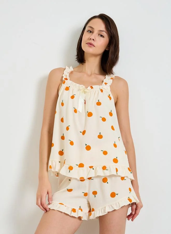 Take Two Fruit Print Sleeveless Cami Pajama Set