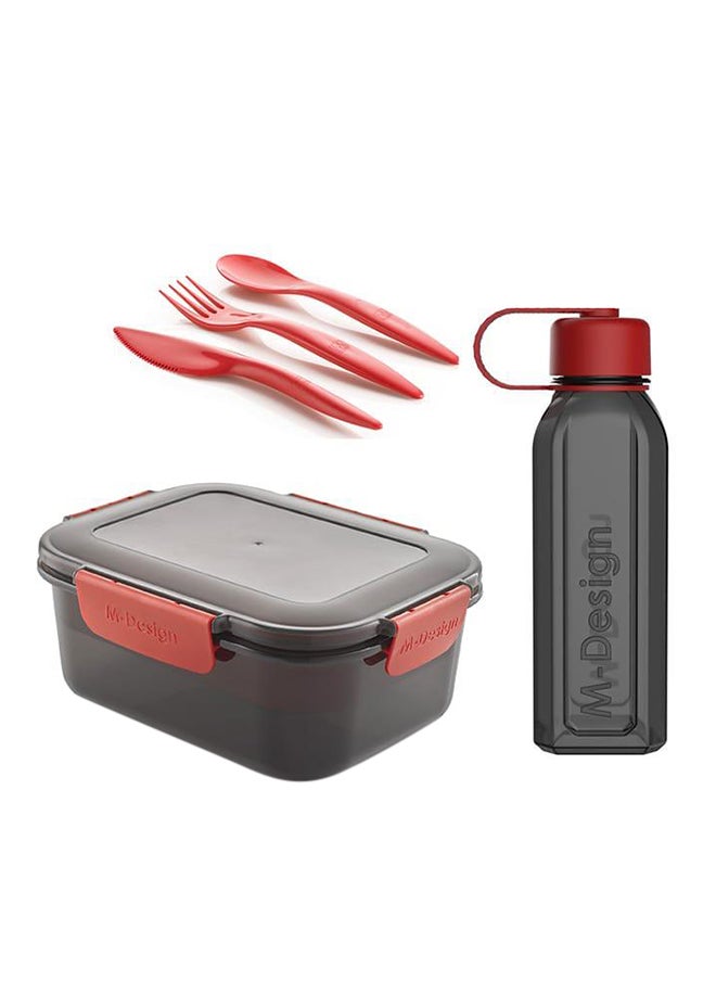 m-design - Lunch Set - 1.6l Lunch Box, 650ml Water Bottle & 3pc. Cutlery Set - Black - Image 1