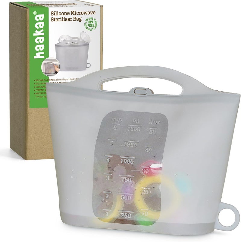 Silicone Microwave Sterilizer Bag for Baby Bottles, Reusable Silicone Sterilizing Bags for Breast Pump Accessories, Pacifiers, and Teethers, Ideal Travel Bottle Sterilizer, Grey, 1PC - Image 1
