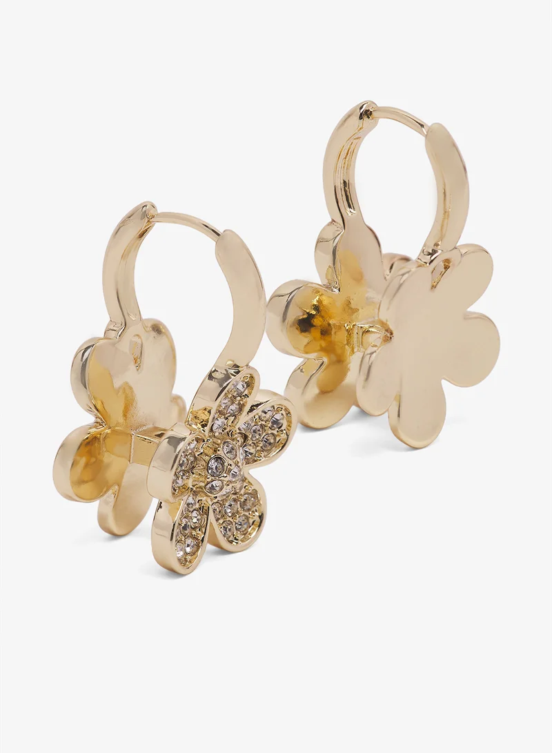جينجر Diamonte Rhinestone Embellished Floral Shaped Earrings