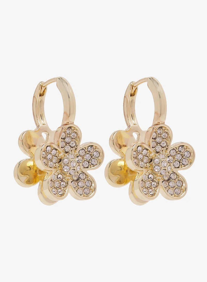 Ginger Diamonte Rhinestone Embellished Floral Shaped Earrings