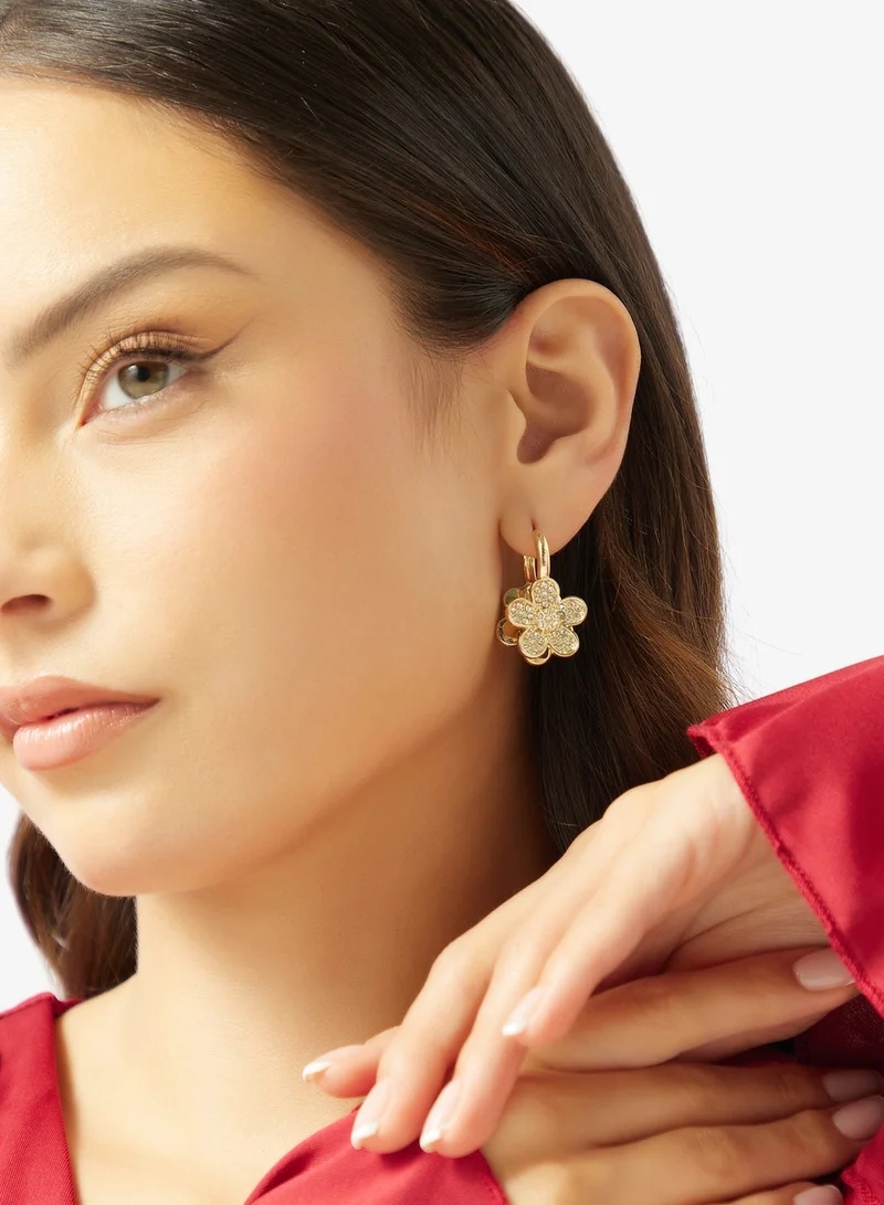 Ginger Diamonte Rhinestone Embellished Floral Shaped Earrings
