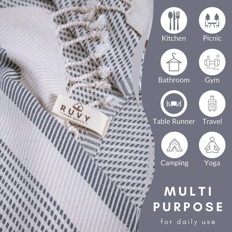 Ruvy Home Basics Turkish Hand Towels for Bathroom Set of 2 | 18"x40", Cotton | Decorative Towel for Bathroom, Kitchen, Dishcloth, Tea, Yoga, Face, Gym - Light Grey - Image 4