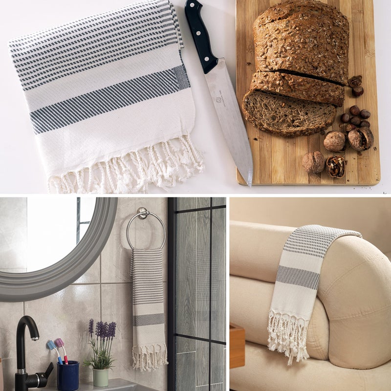 Ruvy Home Basics Turkish Hand Towels for Bathroom Set of 2 | 18"x40", Cotton | Decorative Towel for Bathroom, Kitchen, Dishcloth, Tea, Yoga, Face, Gym - Light Grey - Image 5
