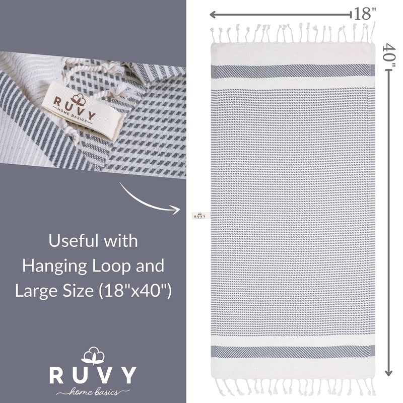 Ruvy Home Basics Turkish Hand Towels for Bathroom Set of 2 | 18"x40", Cotton | Decorative Towel for Bathroom, Kitchen, Dishcloth, Tea, Yoga, Face, Gym - Light Grey - Image 3