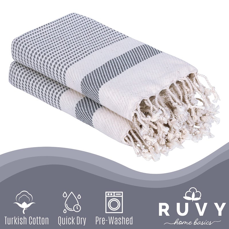 Ruvy Home Basics Turkish Hand Towels for Bathroom Set of 2 | 18"x40", Cotton | Decorative Towel for Bathroom, Kitchen, Dishcloth, Tea, Yoga, Face, Gym - Light Grey - Image 2