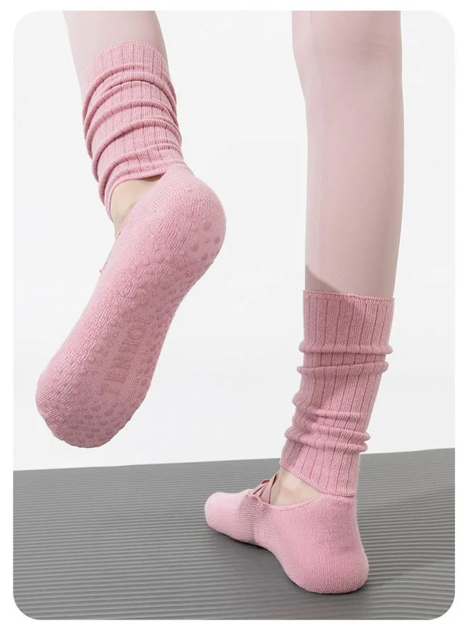 Styli Active Pink Knitted Yoga Socks with Cross Straps