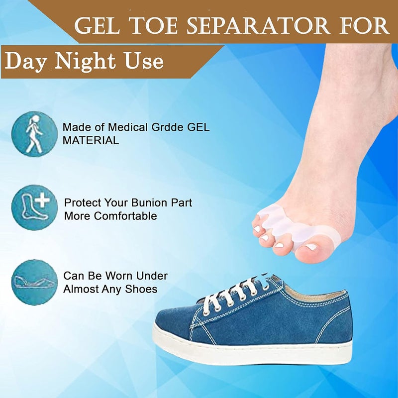 QualiTrue Toe Separator 5 Finger Toe Spreader Bunion Corrector For Women Men Men Toe Thumb Straightener Support Foot Pain Relief Bunion Splints, Toe Spacer, Big Toe Stretcher, Hallux Valgus, Plastic - Image 5
