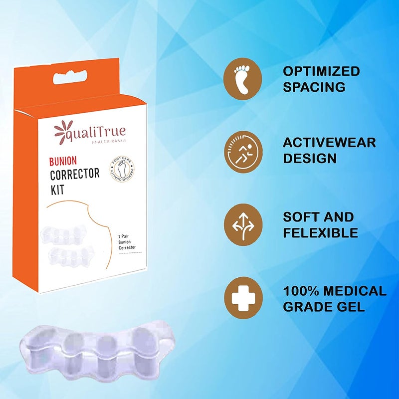 QualiTrue Toe Separator 5 Finger Toe Spreader Bunion Corrector For Women Men Men Toe Thumb Straightener Support Foot Pain Relief Bunion Splints, Toe Spacer, Big Toe Stretcher, Hallux Valgus, Plastic - Image 2