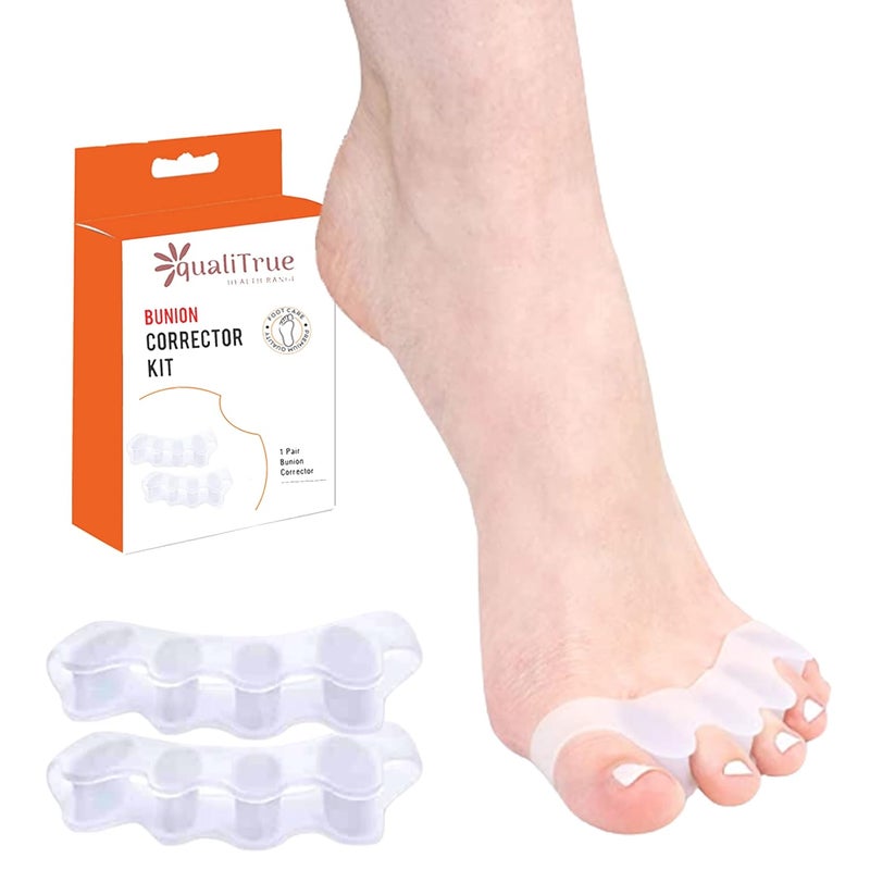 QualiTrue Toe Separator 5 Finger Toe Spreader Bunion Corrector For Women Men Men Toe Thumb Straightener Support Foot Pain Relief Bunion Splints, Toe Spacer, Big Toe Stretcher, Hallux Valgus, Plastic - Image 1
