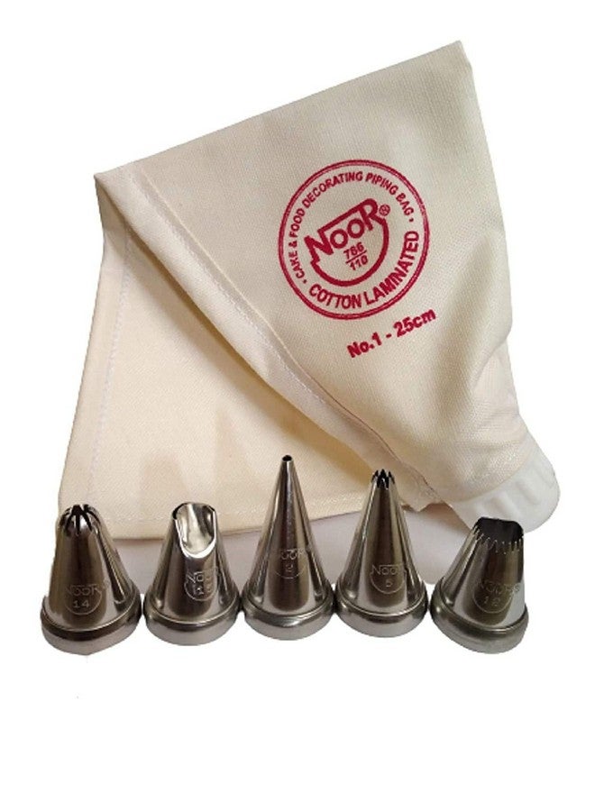 PRANSUNITA حقيبة تزيين الكعك من برانسونيتا الأصلية مع 5 فوهات تزيين من الفولاذ المقاوم للصدأ تستخدم في تزيين الكعك والطعام، المخابز والحلويات - Image 1