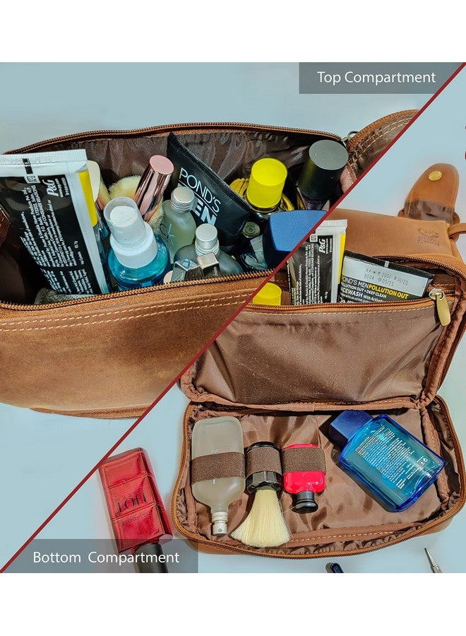 Rustic Town RUSTIC TOWN Genuine Leather Travel Toiletry Bag - Dopp Kit Organizer (Brown)  - Image 4