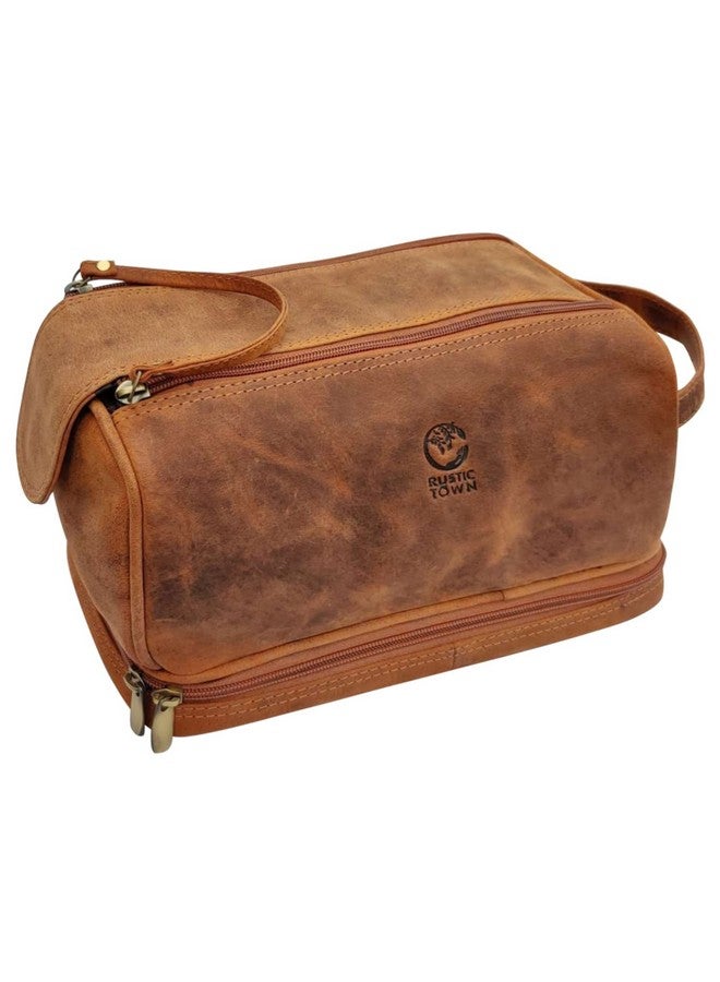 Rustic Town RUSTIC TOWN Genuine Leather Travel Toiletry Bag - Dopp Kit Organizer (Brown)  - Image 1