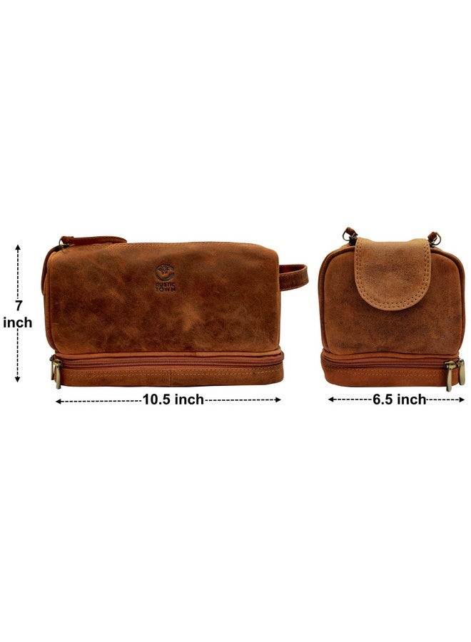 Rustic Town RUSTIC TOWN Genuine Leather Travel Toiletry Bag - Dopp Kit Organizer (Brown)  - Image 3