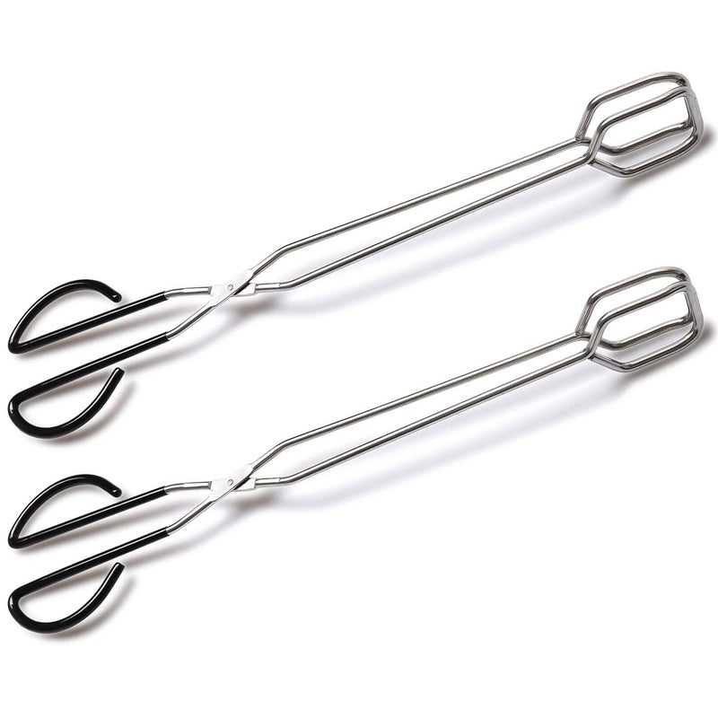 Hiash 2Pcs 16 Inch Extra Long Stainless Steel Kitchen Scissor Tongs NonSlip Comfortable Red Grip Heat Resistant for BBQ and Cooking