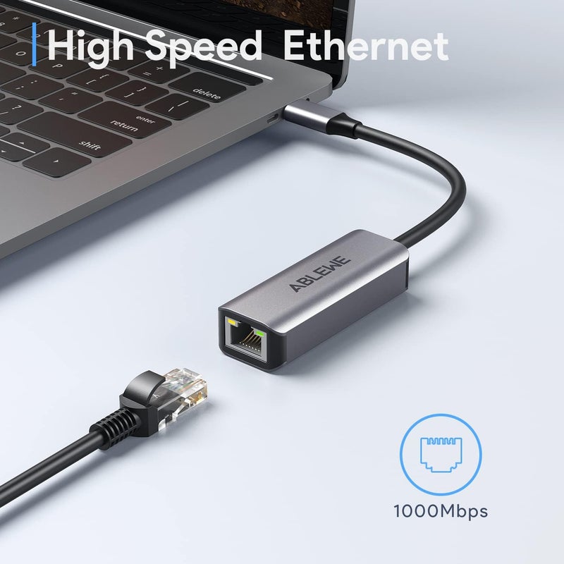 ABLEWE USB C to Ethernet Adapter, Type-C to RJ45 Gigabit Ethernet Adapter, Thunderbolt 3/4 to RJ45 LAN Network Adapter Compatible for MacBook Pro/Air, iPhone 15/16/17 Pro/Max,iMac, iPad Pro, Dell XPS - Image 2