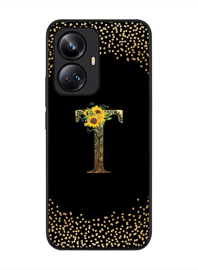 Stylizedd Cover for Realme 10 Pro Plus 5G Case , Rugged Black Slim fit Phone Cases Custom Monogram Initial Letter Mandala Floral Pattern Alphabet-T (Dark Pink Rose) - Image 1