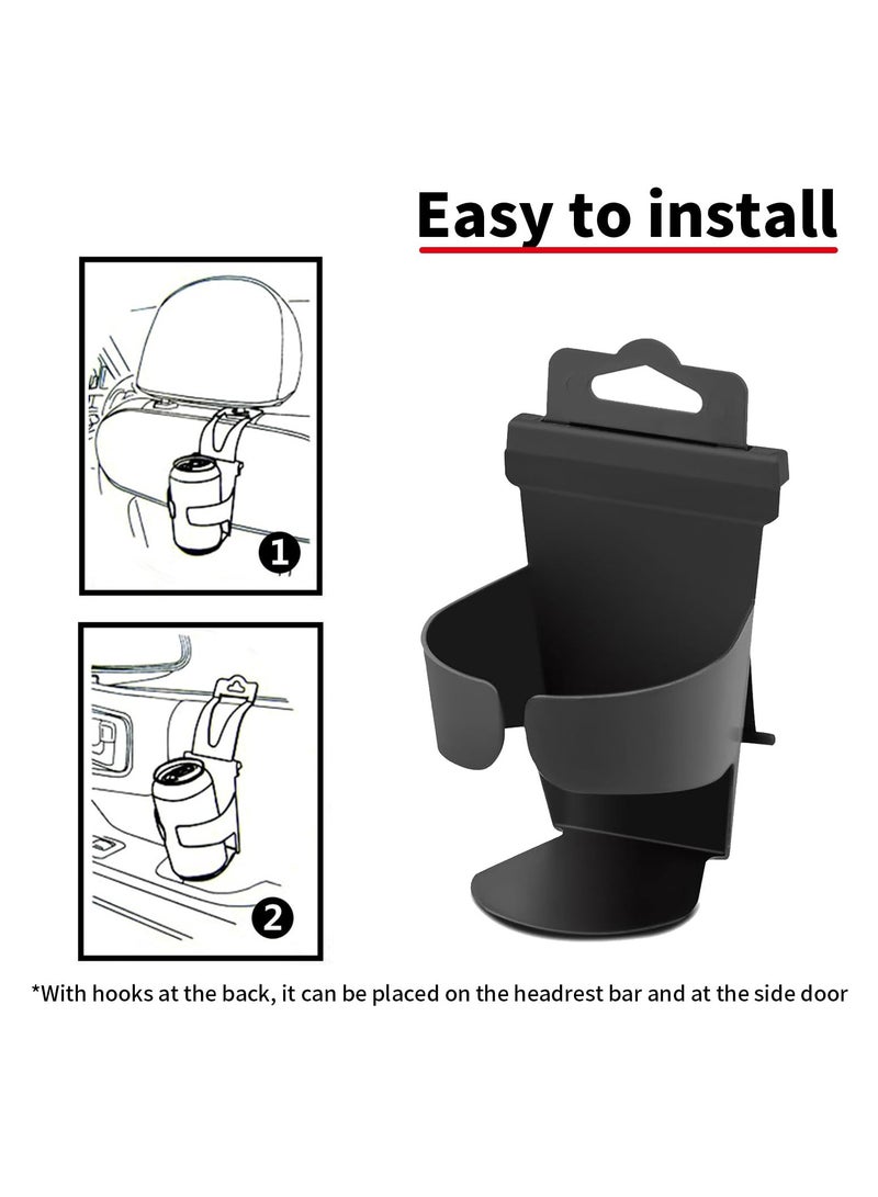 KASTWAVE 2 PCS Car Cup Holder for 0.4In Hook, 5.5In x 3.0In x 3.0In Multifunctional Plastic Vehicle Seat Back Drink Bottle Holder, Universal Hanging Waterproof Auto Headrest Cup Organizer (Black) - Image 2