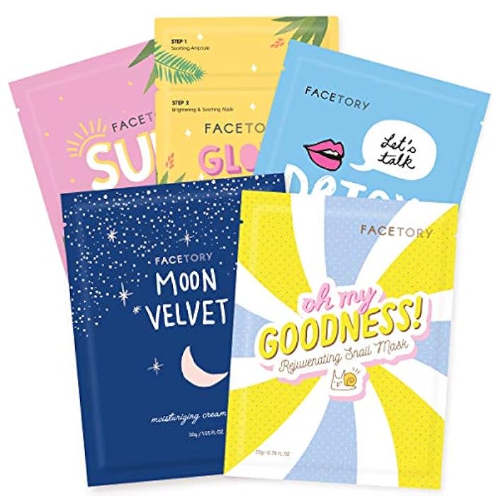 FACETORY K Beauty Face Mask Skin Care - CLASSIC 5 COLLECTION Sheet Mask Set | Natural Premium Korean Face Mask For All Skin Types - No Sulfates No Parabens (5 pc) - Image 1