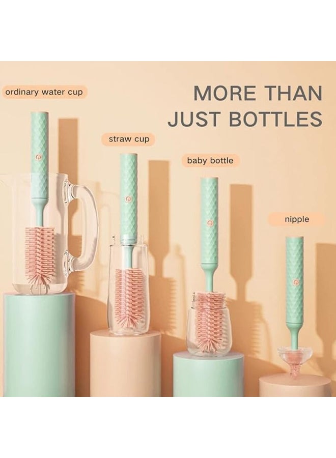 MiniMe Electric Baby Bottle Cleaning Brush 3 Piece Set | 360 Rotating Silicone Head USB Rechargeable | Straw Cleaner Quick Dry Stand | Safe for Glass Plastic Bottles | Perfect for Newborns up to 5 Years Green - Image 3