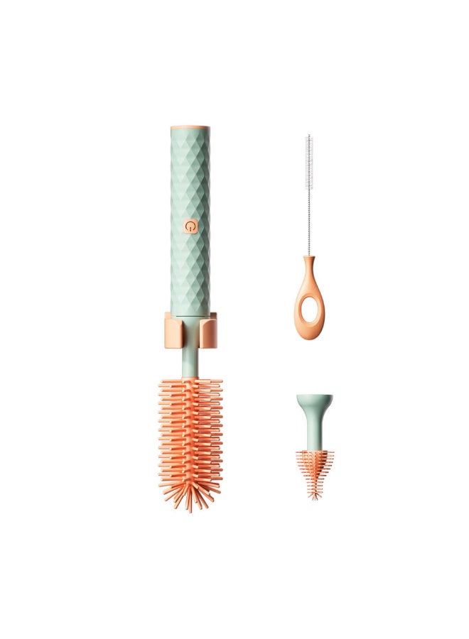 MiniMe Electric Baby Bottle Cleaning Brush 3 Piece Set | 360 Rotating Silicone Head USB Rechargeable | Straw Cleaner Quick Dry Stand | Safe for Glass Plastic Bottles | Perfect for Newborns up to 5 Years Green - Image 1