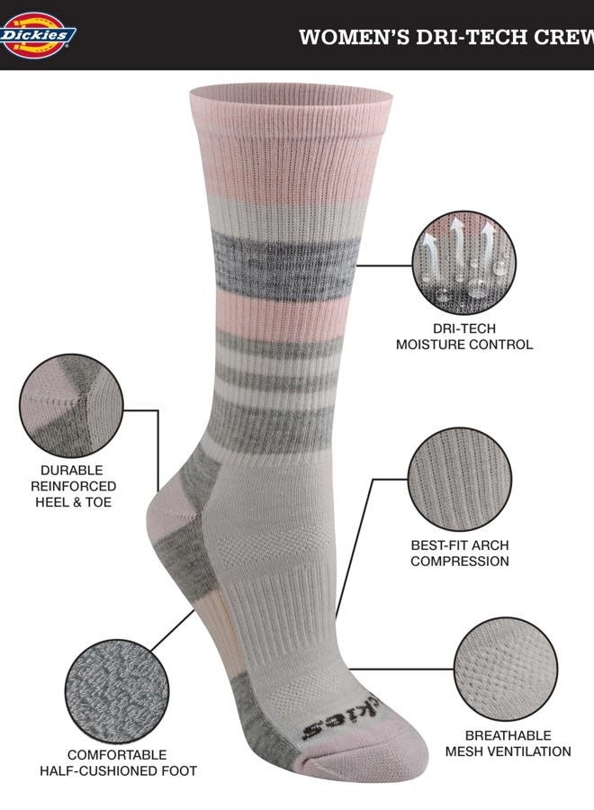Dickies Women's Dri-tech Moisture Control Crew Socks Multipack, Grey Mountain (6 Pairs), Medium - Image 2