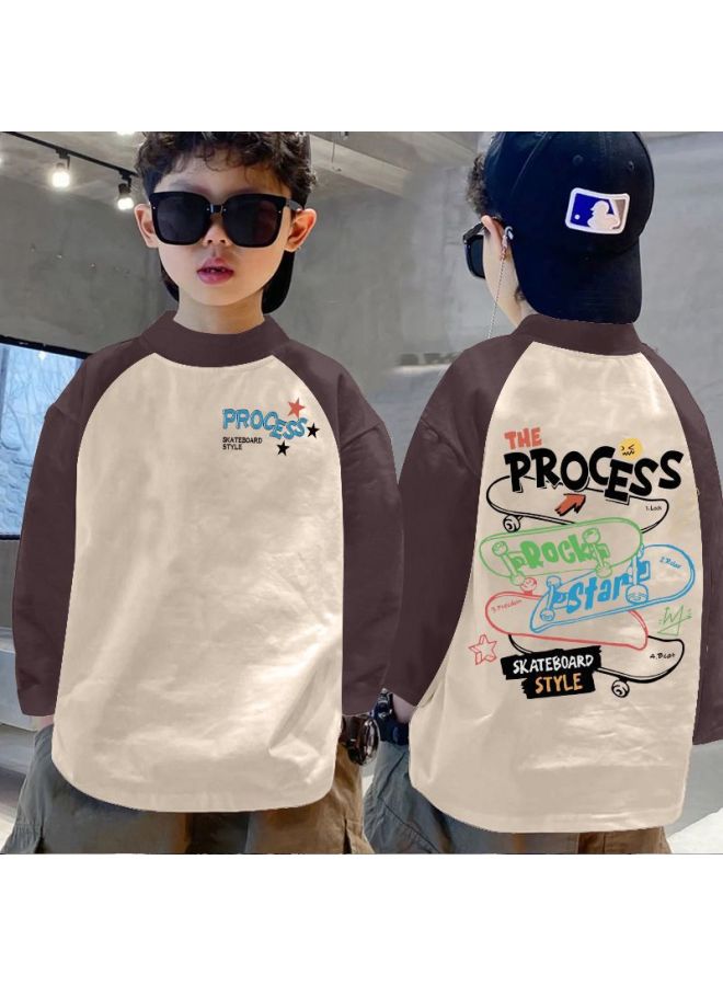 Boys' Base Layer Shirt Autumn And Winter New Thermal Children's Half-high Collar T-shirt Long Sleeve Color-block Top For Older Children