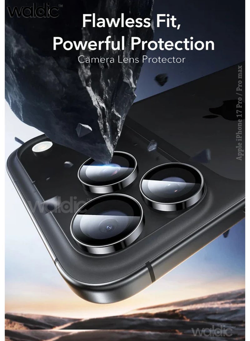 ولديك واقي عدسة كاميرا iPhone 17 Pro و Pro Max زجاج مقاوم للخدش عالي الوضوح 9H فائق النحافة مع حواف ألومنيوم غطاء عدسة معدني فردي لون أسود للاستخدام اليومي والهدايا - Image 2