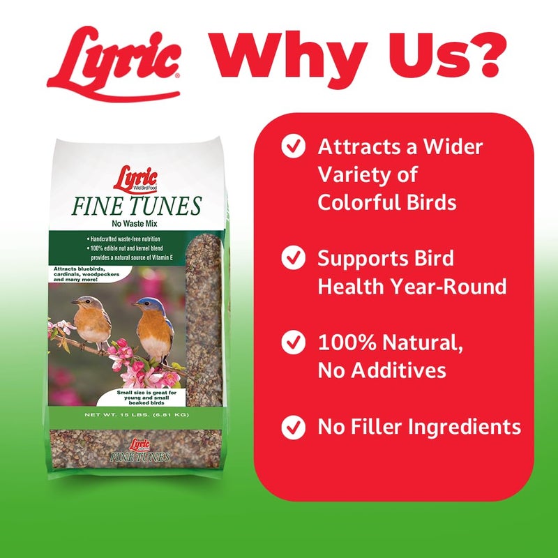 Lyric Fine Tunes Wild Bird Seed Mix - No Waste Bird Food Mix - Attracts Bluebirds, Finches, Chickadees & More - Seed for Outside Feeders - 15 lb Bag - Image 2