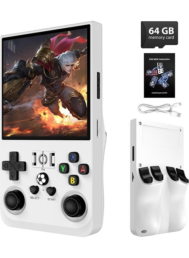 R36MAX Retro Handheld Game Console, 4.0 Inch IPS Screen, 64GB Memory, Portable Arcade Video Gaming Console Gift for Adults, Light White - Image 1
