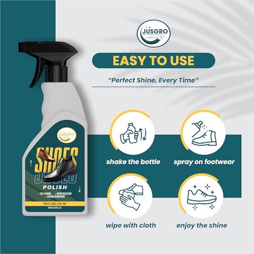 JusGro Instant Shoe Polish Shiner, For Black, Brown & All Colours, For All Footwear, Shoe Polish Neutral, Compatible With Leather, Plastic & Rubber Etc. - 250 ML - Image 5