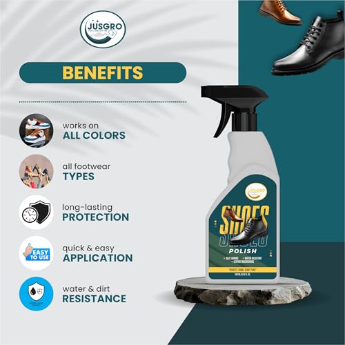 JusGro Instant Shoe Polish Shiner, For Black, Brown & All Colours, For All Footwear, Shoe Polish Neutral, Compatible With Leather, Plastic & Rubber Etc. - 250 ML - Image 3