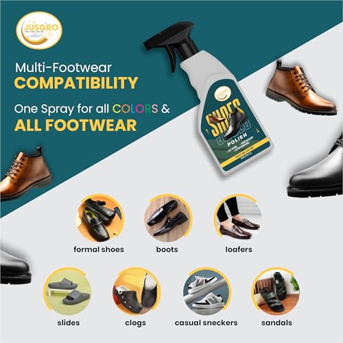 JusGro Instant Shoe Polish Shiner, For Black, Brown & All Colours, For All Footwear, Shoe Polish Neutral, Compatible With Leather, Plastic & Rubber Etc. - 250 ML - Image 2