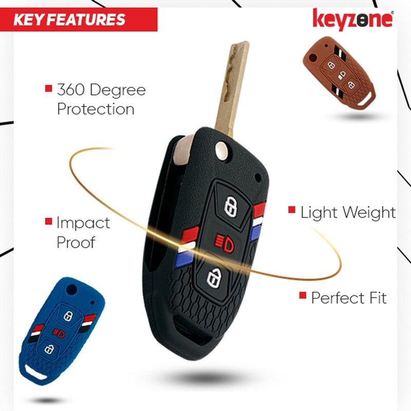 KeyZone ® Striped Silicone Key Cover Compatible for Tata Curvv, Nexon, Harrier, Safari, Altroz, Punch, Tigor, Tiago 3 Button Flip (Black) - Image 2