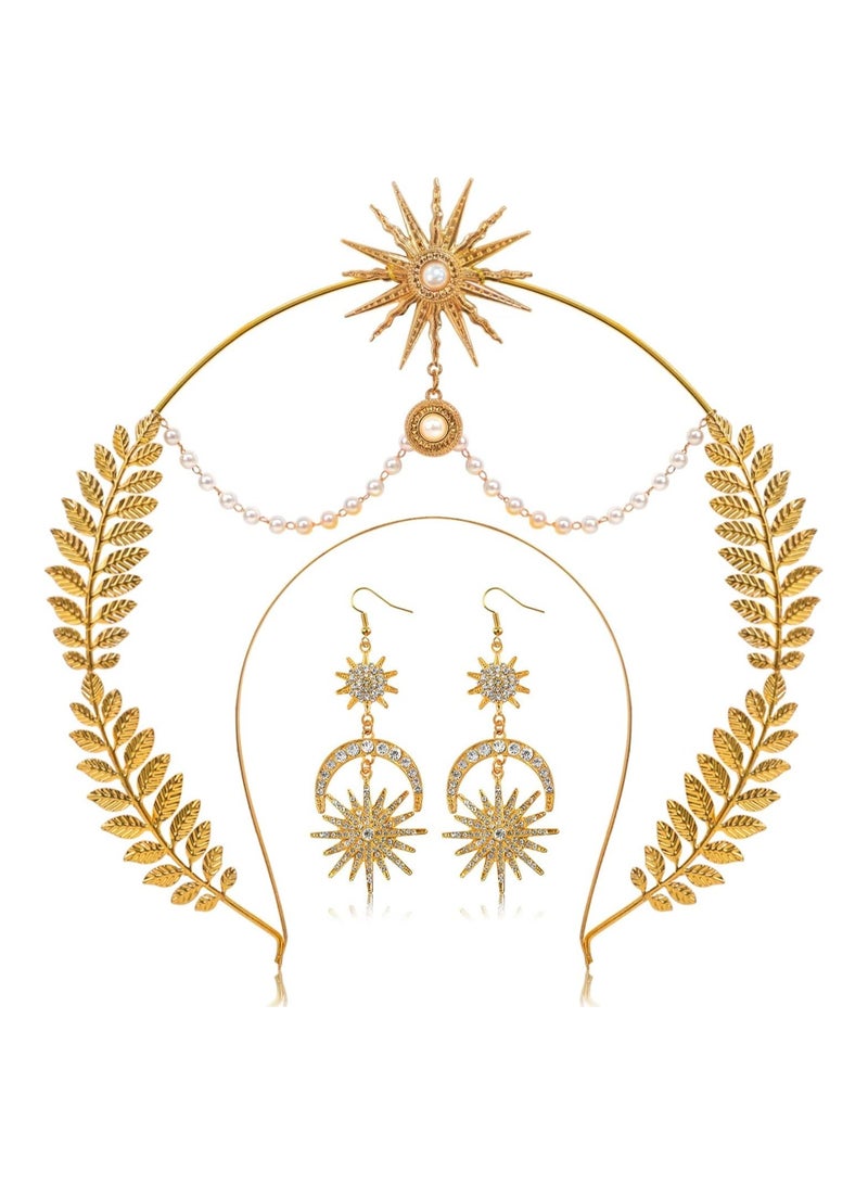 SYOSI Halo Crown Moon Stars Crown Halo Headband Crown Celestial Headband Tiaras Crowns for Women Wedding Bridal Prom Tiara with Star Earrings Dangle  - Image 1