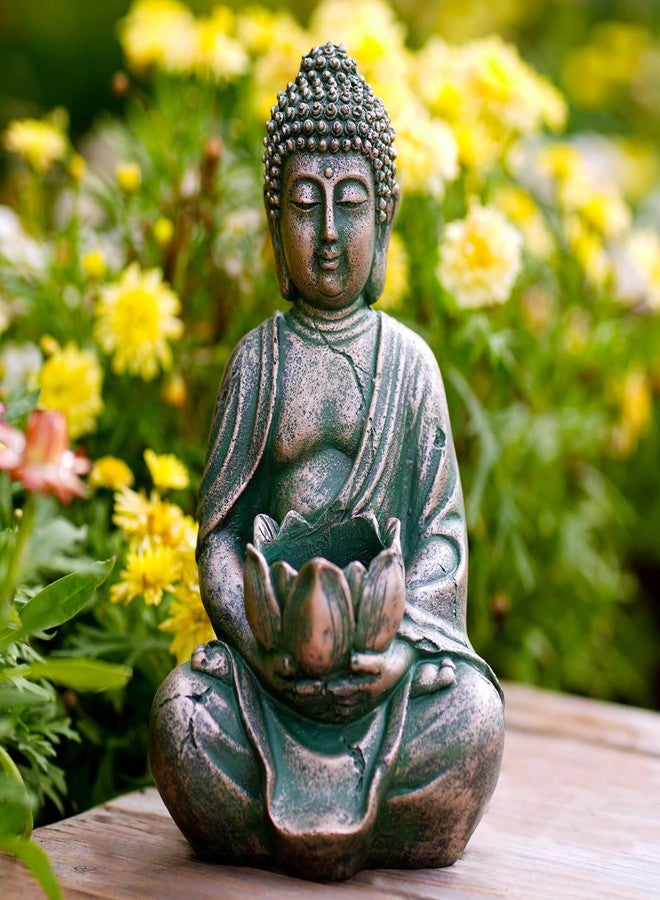 Goodeco Meditation Small Buddha Statue Figurine -Buddha with LED Tea Lights Candle Holder,Gift idea,Zen Home Decor Meditation Accessories,Antique Bronze Look 8" - Image 1