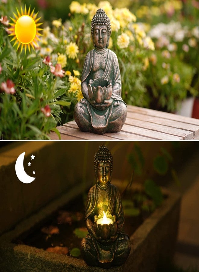 Goodeco Meditation Small Buddha Statue Figurine -Buddha with LED Tea Lights Candle Holder,Gift idea,Zen Home Decor Meditation Accessories,Antique Bronze Look 8" - Image 5