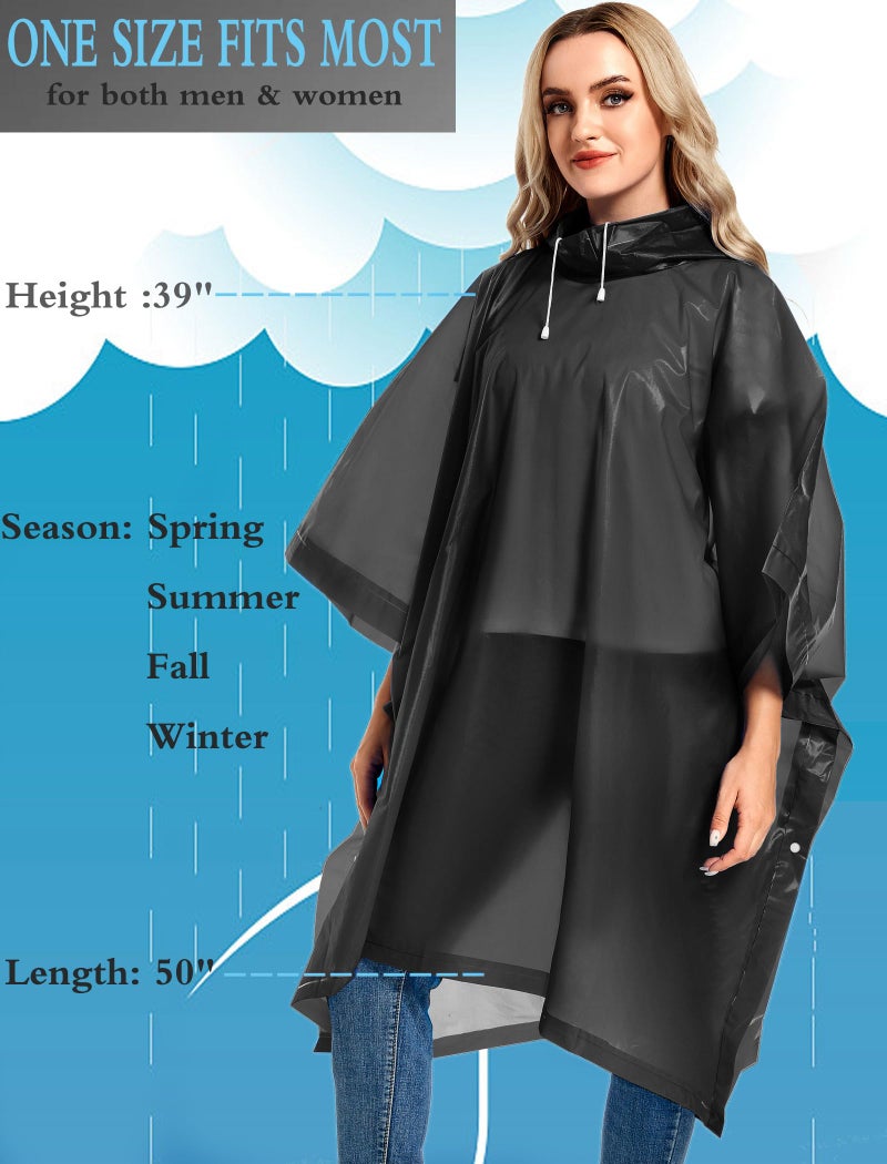 Borogo 2 Pack Rain Ponchos for Adults Reusable - Raincoats Survival Emergency Heavy Duty Rain Coat with Drawstring Hood Black - Image 4