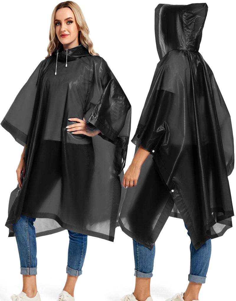 Borogo 2 Pack Rain Ponchos for Adults Reusable - Raincoats Survival Emergency Heavy Duty Rain Coat with Drawstring Hood Black - Image 5