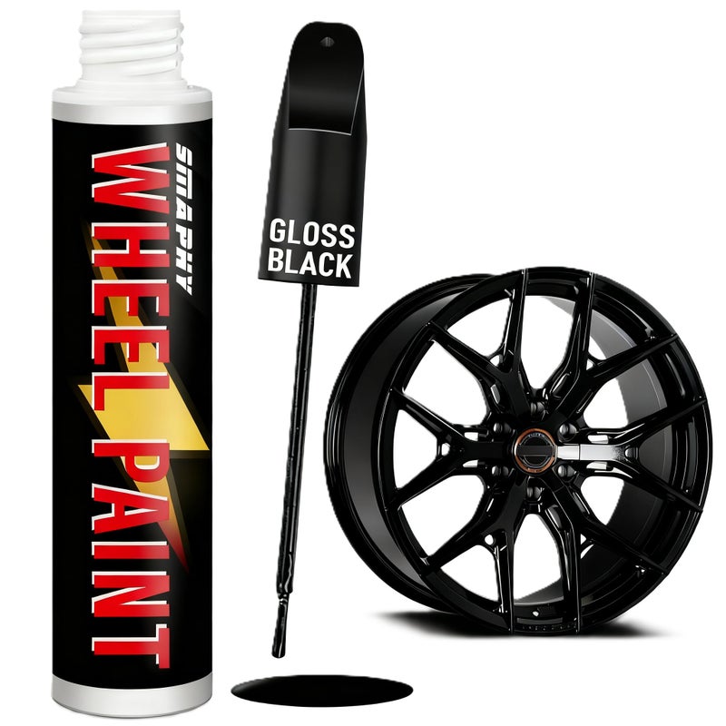 Smaphy Gloss Black Rim Touch Up Paint, Rim Paint for Curb Rash & Scratch, Car Wheel Scratch Repair Kit for Alloy, Enamel, Metal, Universal Black Automotive Touch Up Paint Pen (1 fl oz) - Image 1