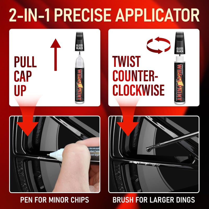 Smaphy Gloss Black Rim Touch Up Paint, Rim Paint for Curb Rash & Scratch, Car Wheel Scratch Repair Kit for Alloy, Enamel, Metal, Universal Black Automotive Touch Up Paint Pen (1 fl oz) - Image 5