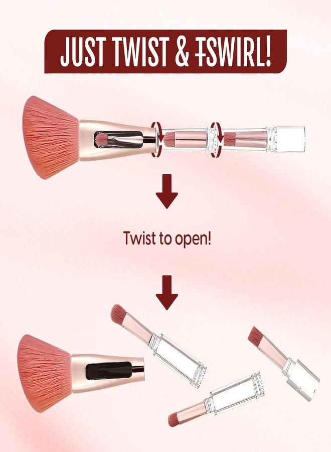 Matra 4 in 1 Travel Makeup Brush - Multifunctional Makeup Applicator Tool with Powder, Concealer, Eyeshadow Blending & Flat Brushes - Portable Mini Brush Set with Soft Synthetic Bristles for Full Face - Image 3