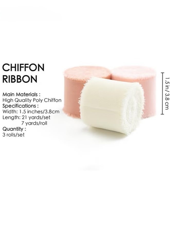 Generic Handmade Tassel Chiffon Ribbon - 3 Rolls of 4cm x 5m White & Camel Series Ribbon Set for Wedding Invitations/Bridal Bouquets/Gift Wrapping/DIY Crafts  - Image 2