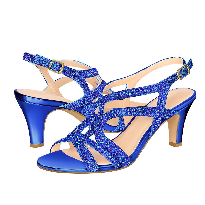 PIZZ ANNU Women's Amelia Heels Sandals Sparkle Crystal Open Toe Slingback High Heel Sandals Dress Pumps Shoes for Party Wedding, Navy 10 - Image 4