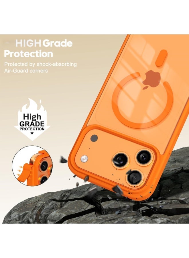 ACLIX Magnetic Case for iPhone 17 Pro Max, [MagSafe Compatible] Crystal Clear Shockproof Soft TPU Protective Cover, Supports Magnetic Car Mount & Wireless Charging - Orange - Image 4