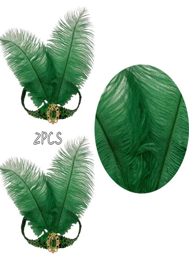 XKTEI 2 Pieces 1920s Flapper Headband,Sequins Feather Headpiece,Mardi Gras Carnival Party Headwear Accessory Women (Green, Free Size) - Image 2