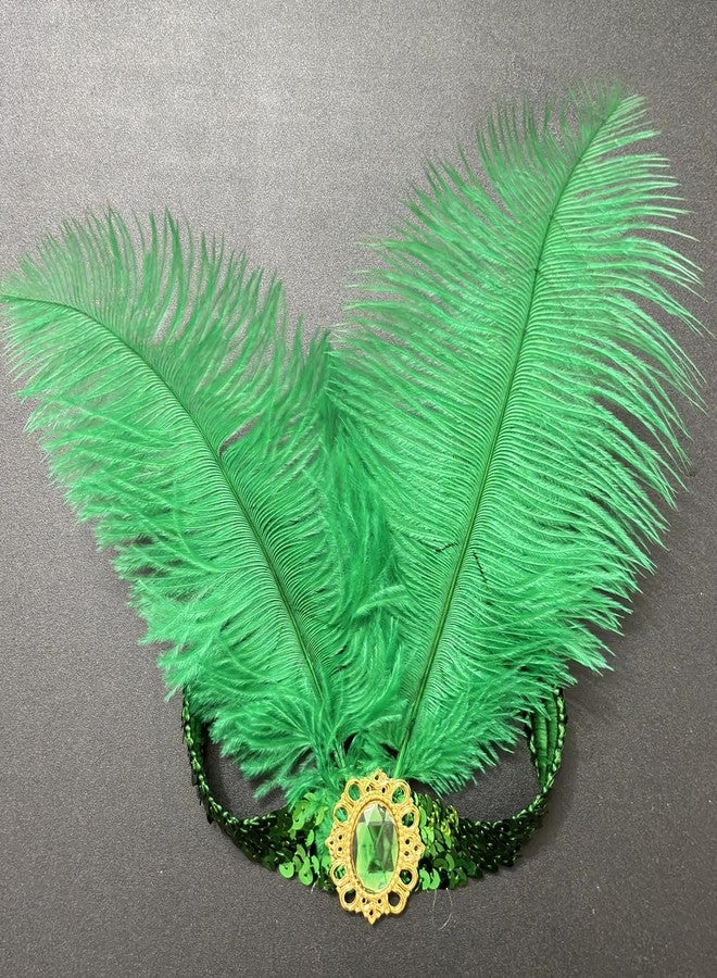XKTEI 2 Pieces 1920s Flapper Headband,Sequins Feather Headpiece,Mardi Gras Carnival Party Headwear Accessory Women (Green, Free Size) - Image 4